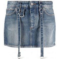 Off-White Women's Logo-Patch Denim Mini Skirt Blue | Size: Medium