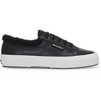 Superga 2750 Vegan Faux Leather Fur Plimsolls - Black