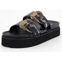 VERSACE JEANS COUTURE Ladies Black Baroque Buckle Sandals, Black, 5 UK