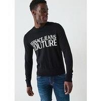 Versace Jeans Couture Institutional Logo Crew Neck Knitted Jumper - Black