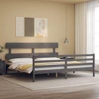 Bed Frame with Headboard Grey 200x200 cm Solid Wood