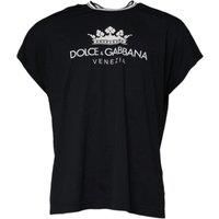 Dolce & Gabbana Dark Blue Logo Crown Cotton Crew Neck Men's T-shirt Authentic