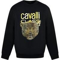 Cavalli Class Leopard Print Logo Black Jumper