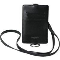DOLCE & GABBANA Wallet Black Calf Leather Lanyard Logo Card Holder Men 480usd
