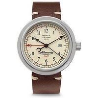 Allemano Gmt White Dial Sandblasted Steel Case Brown Strap