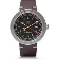 Allemano Day Black Dial Sandblasted Steel Case Brown Strap