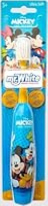 Disney Mickey Mouse Kids Electric Toothbrush – Battery Powered, Ultra Soft Bristles & Pulsar Vibration, Gentle on Teeth & Gums, 1 AA Battery & Protection Cap, Easy-Grip Handle, for Children Ages 3+