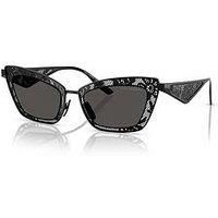 Dolce & Gabbana DG 2311 01/87 Black Metal Cat-Eye Sunglasses Grey Lens