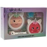 Very Bella – Unicorn Theme Make Up Set – 1 Blush – 1 Eye Shadow Warm Tones – 1 Strawberry Lip Balm – 2 Glittered Lip Balm – Nourishes and Protects Lip Balm