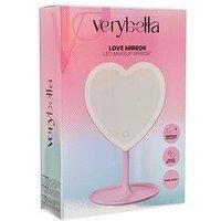 verybella Mirror for Make Up Table Pink Heart Shape Fixed Base In Which You Can Store Accessories Adjustable Led Lights Touch Switch Size 285 x 18 Cm