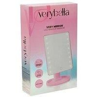 Verybella Make-Up Mirror for Table Colour Pink LED Lights Adjustable Turn On Touch Turn and Tilt up to 180 Degrees Size 285 x 169 cm