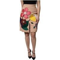 Floral Appliqu Pencil Skirt Wo - Beige