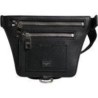Leather Belt Bag with Multiple Compartts - Black