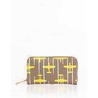 Trussardi Zip Around Wallet Crepe W/Plans Print/Tresor Calf Purse, Women, Y601 Yellow/Leather (Red) One Size