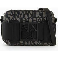 Armani Exchange Women/'s Logo Placket Top Zip Camera Crossbody Bag case, Beige/Black, One Size