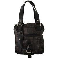 Newspaper Print Shoulder Bag- Black And Gray