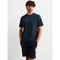 Armani Exchange Relaxed Fit Linear Flock Logo T-Shirt - Navy