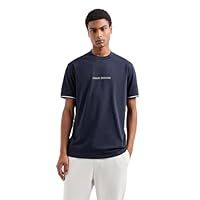 Armani Exchange Men/'s Textured Logo Tape Regular Fit Mercerized Cotton Tee, Navy, Large