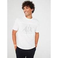 Armani Exchange Men/'s Repeat Micro Text with a/X Logo Overlay Regular Fit Tee, Off-white, Large