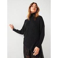 Armani Exchange Women/'s Black Ribbed Turtleneck Jumper, Black, S