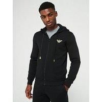 Emporio Armani Bodywear Iconic Terry Fleece Hooded Full Zip Hoodie - Black