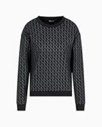 Armani Exchange Women/'s Cotton French Terry Sweatshirt with All Over Ax Logo, Black, Small