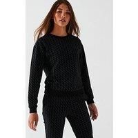 Armani Exchange Women/'s Cotton French Terry Sweatshrt with All Over Ax Logo Sweatshirt, black, L