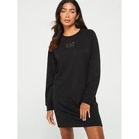 Ea7 Emporio Armani Gold Logo Long Sleeve Jersey Dress - Black