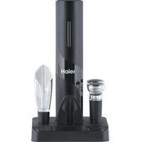 Haier 5-in-1 Electric Wine Bottle Opener Kit - Battery-Powered - Includes Tulip Wine Aerator Pourer - Foil Cutter - 2 Wine Vacuum Bottle Stoppers - Storage Base - Bottle Opener - Premium Quality