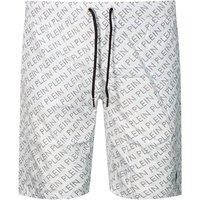 Repetitive Logo Long White Swim Shorts