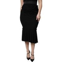 Dolce Gabbana Draped Jersey Midi Skirt Wo - Black
