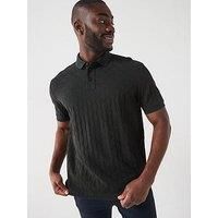 Armani Exchange Allover Monogram Print Short Sleeve Polo Shirt - Dark Green