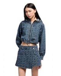 A | X ARMANI EXCHANGE Women/'s Rigid Cotton Jacquard Denim Short with Assymetrical Hem, Blue Fancy 1, Blue Fancy 1, 6