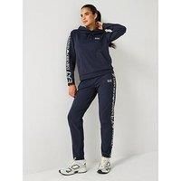 Ea7 Emporio Armani Train Extended Logo Overhead Hoody And Jogger Tracksuit - Navy