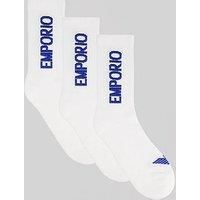Emporio Armani 3 Pack Blue Logo Sport Socks White/White/White