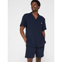 Emporio Armani Bodywear Shirt And Shorts Pyjama Set - Dark Blue