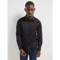 Armani Exchange Men/'s Long Sleeve Regular Fit Cotton Satin Button Down, Black, Large