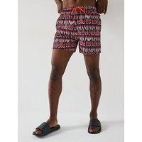 Emporio Armani Men/'s Echo Logo Swim Shorts, Macrologo Blue/Orange, XL