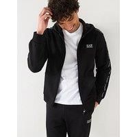 Ea7 Emporio Armani Sporty Logo Taped Zip Through Hoodie - Black