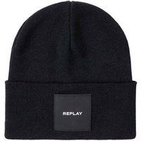 Replay Ax4167.003 In Black Italian Yarn Ctn Logo P Beanie One Size