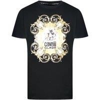 Cavalli Class Men's Bold Tiger Emblem Design Black T-Shirt | Size: Medium