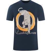 Cavalli Class Circular Leopard Logo Navy Blue T-Shirt