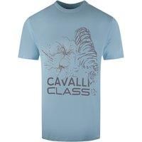 Diamond Floral Tiger Design Light Blue T-Shirt