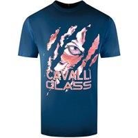 Cavalli Class Peeking Tiger Design Navy Blue T-Shirt