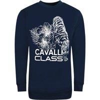 Cavalli Class Large Floral Tiger Design Navy Blue Sweatshirt
