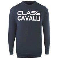 Cavalli Class Men's Large Bold Logo Design Navy Blue Sweatshirt | Size: 2XL