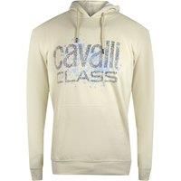 Cavalli Class Men's Cracked Sprayed Logo Beige Hoodie | Size: XL