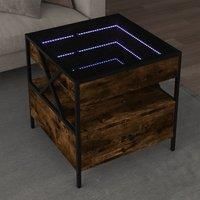 Berkfield Home Coffee Table with Infinity LED Smoked Oak 50x50x51 cm in Brown | Size: 50 x 50 x 51 cm
