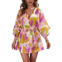 Printed Dress With Flared Sleeves In 5 Sizes & 5 Prints - Black