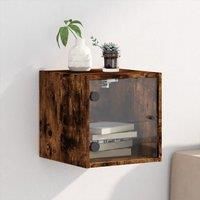 Berkfield Home Bedside Cabinet with Glass Door Smoked Oak 35x37x35 cm in Brown | Size: 35 x 37 x 35 cm